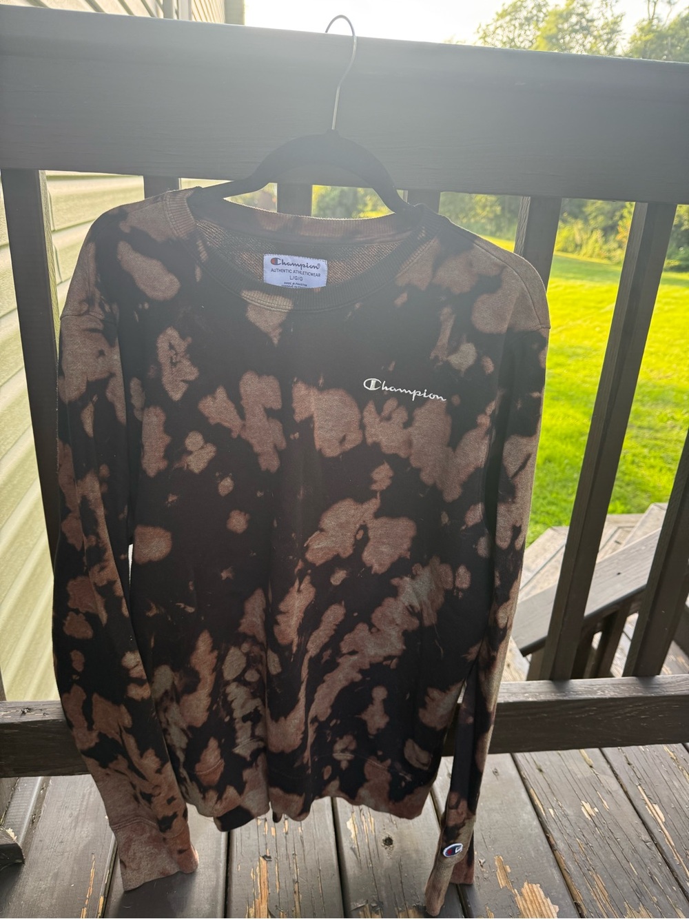Champion Black & Brown Bleach-Splatter Crewneck